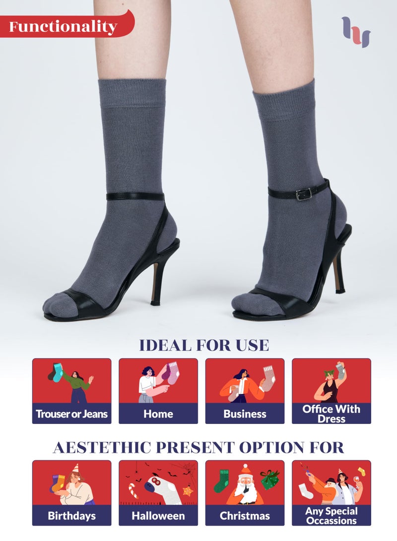 Hugh Ugoli Women Rayon Dress Socks, Extremely Soft Thin Crew Socks for Business, Trouser & Casual, Non-Binding & Breathable, Grey, 3 Pairs, Shoe Size: 6-9 - Image 5